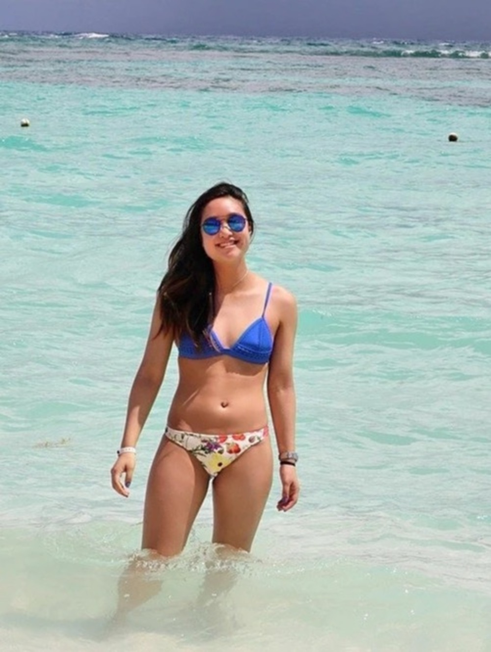 2016 Triangl Color Block Bikini Top in Blue Size Small